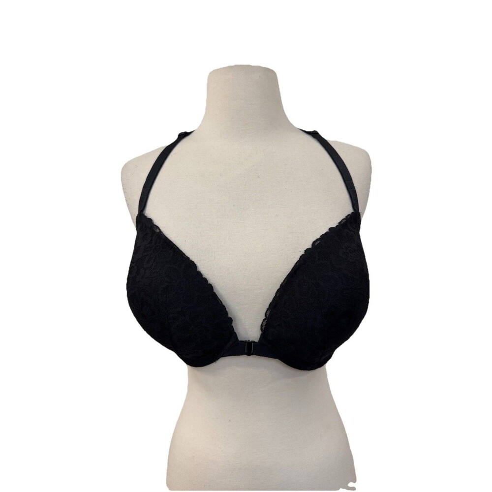 Victoria's Secret Black Lace Racerback Push-up Bra 34DDD Support Underwire New